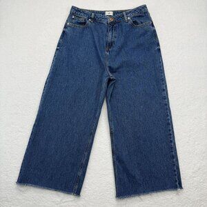 River Island Alexa Crop Super Wide Leg Jeans Midwash Blue Retro Size 14 US 10